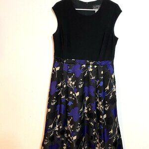 Alex Evenings Cocktail Dress Blue Black Gold Size 14P wedding Holiday